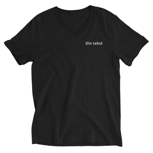 Unisex kortermet T-skjorte med V-hals med egen tekst