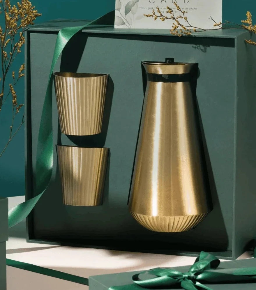 Khasiyat Brass Gift Set | Handcrafted Carafe & 2 Tumblers Set