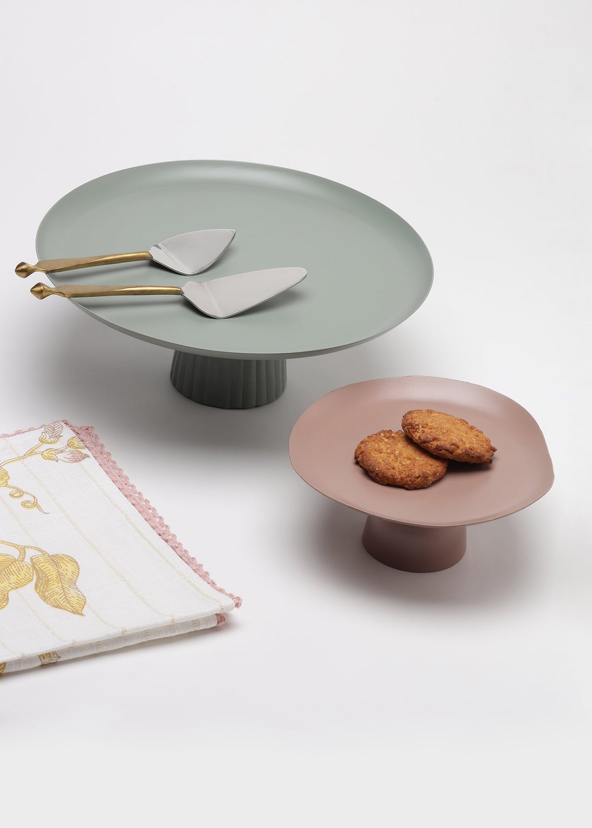 Avisa Sage Green Cake Stand | Handcrafted Metal Dessert Pedestal