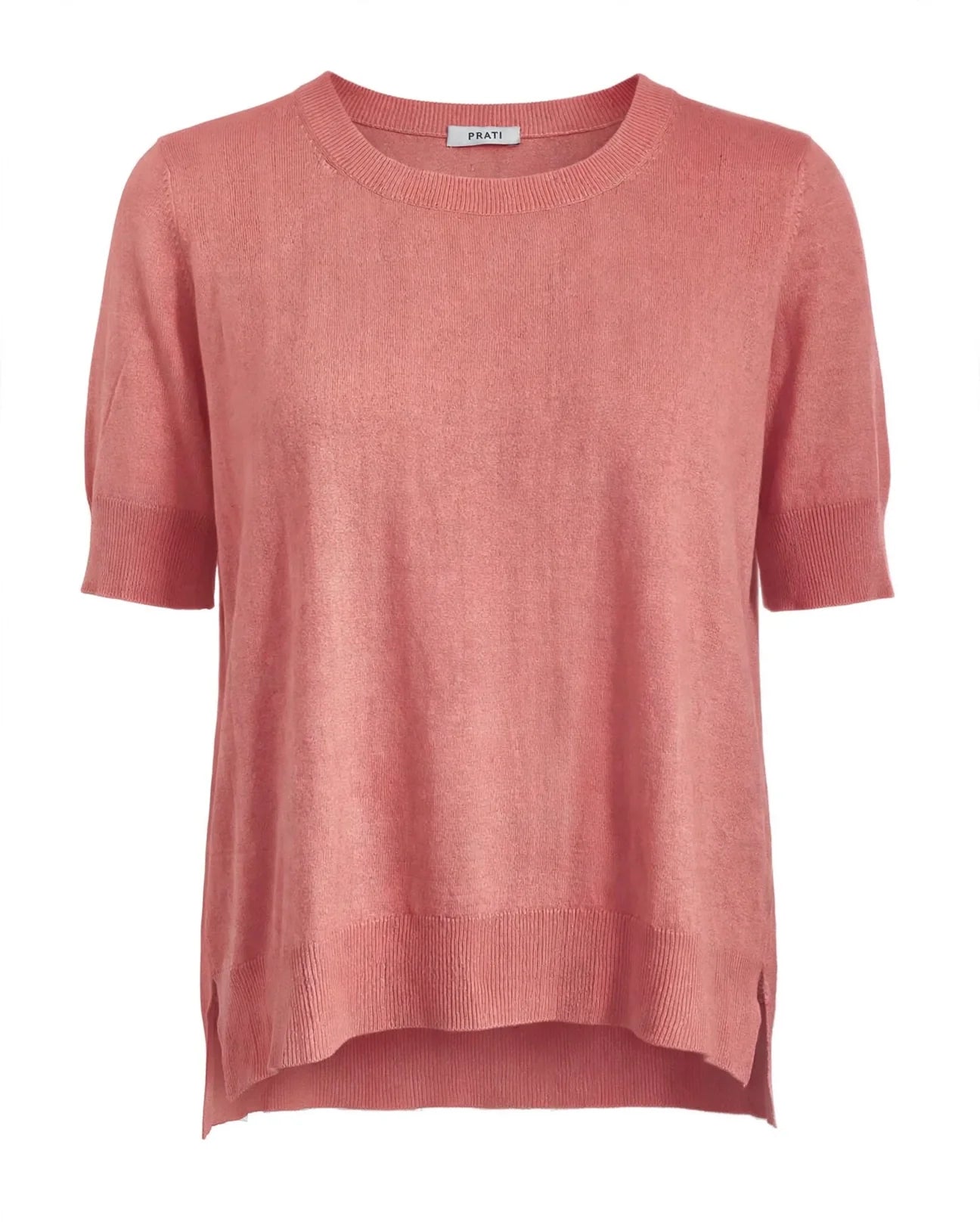 Cashmere silk crew short sleeve sweater coral
