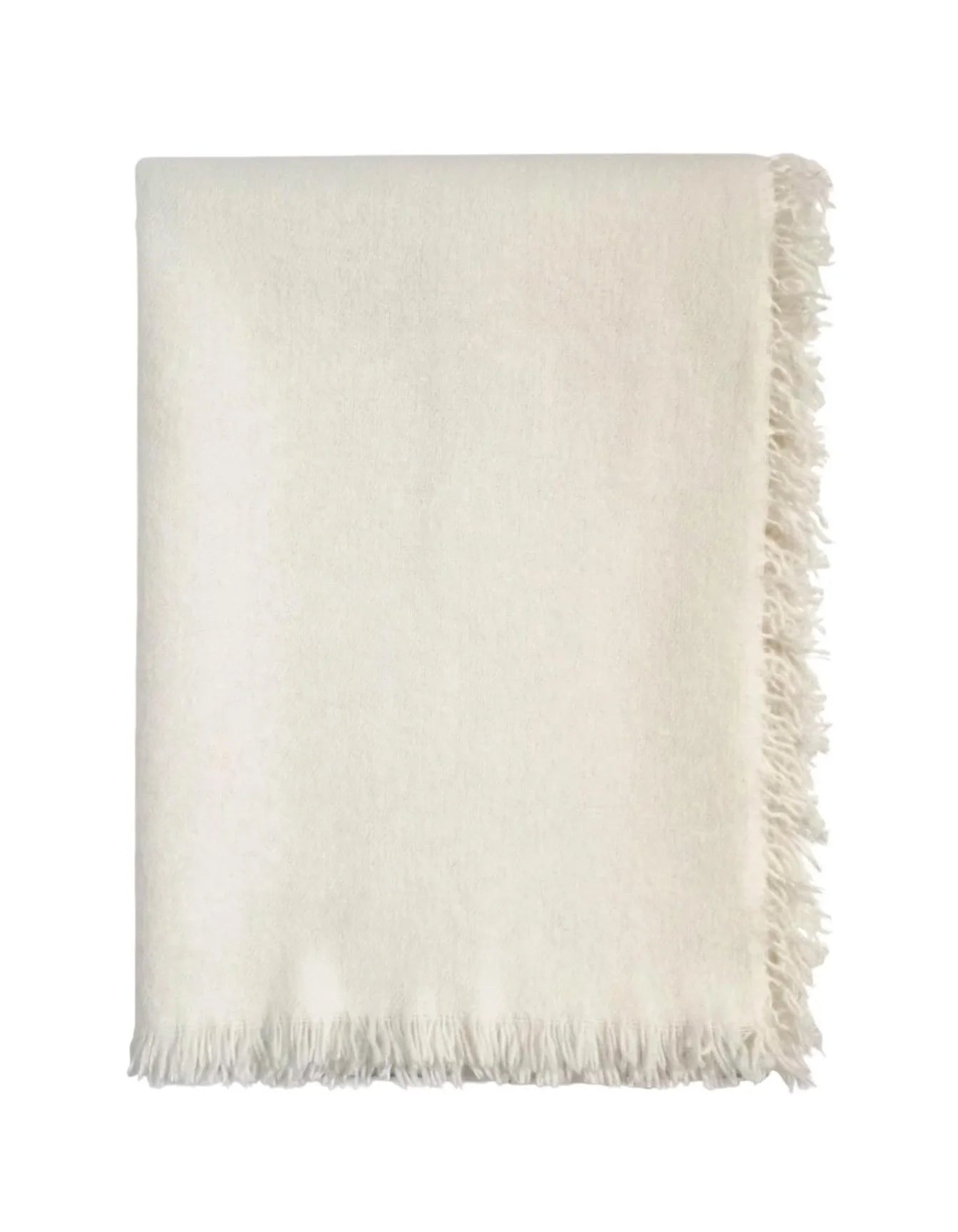 Cashmere scarf with short fringes off white