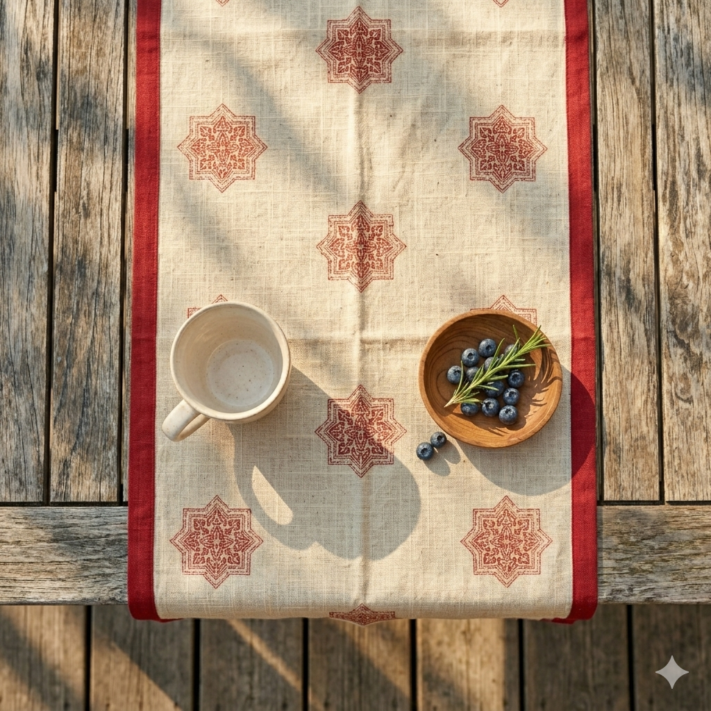Athanagudi Table Runner | Hand Block Printed Cotton (33x214 cm)