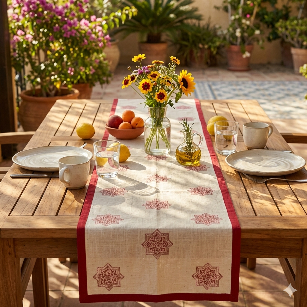 Athanagudi Table Runner | Hand Block Printed Cotton (33x214 cm)