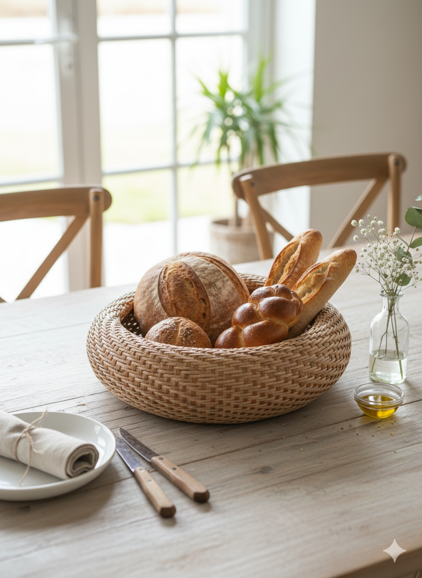Handwoven Bamboo Bread Basket | Artisan Indian Serving Bowl