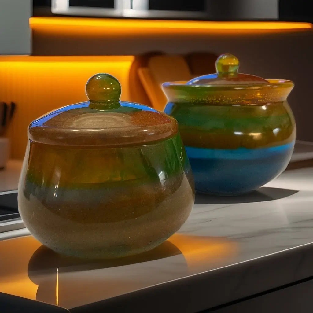 Håndlaget Liten Epoxy Krukke med Lokk