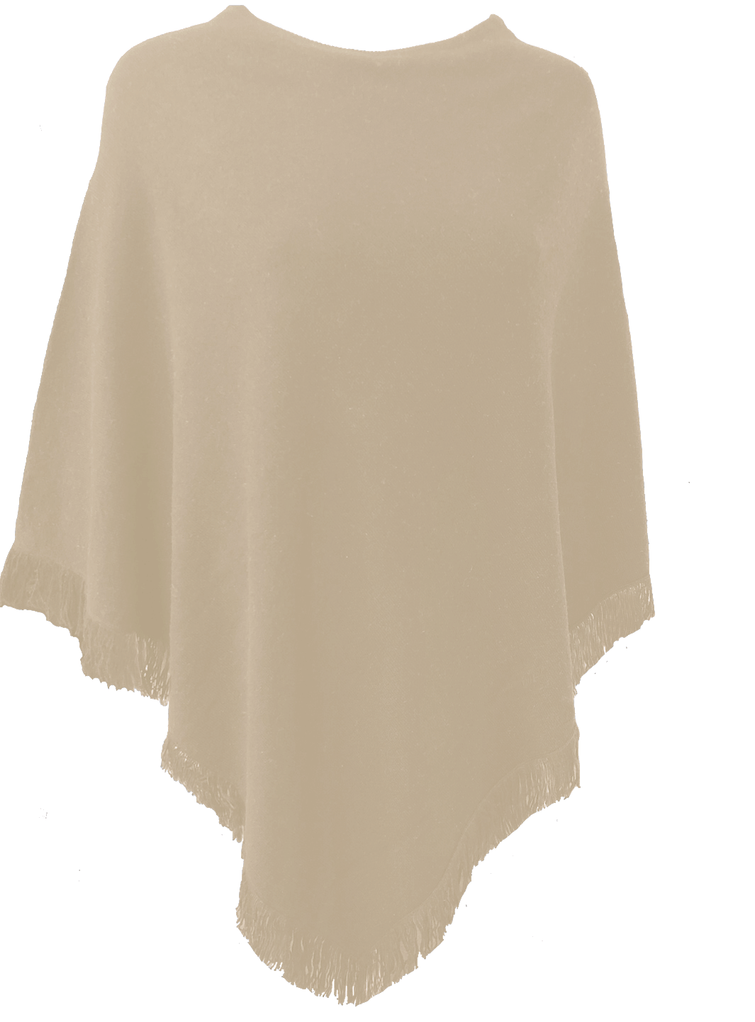 Cashmere poncho with short edge fringe beige