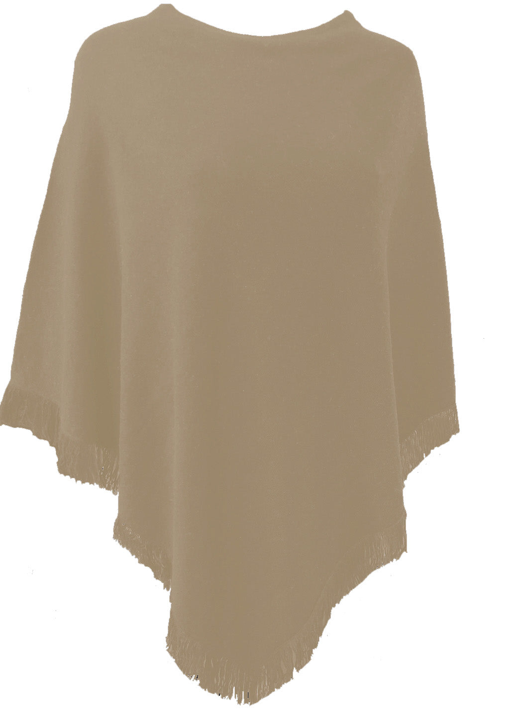 Cashmere poncho with short edge fringe light grey