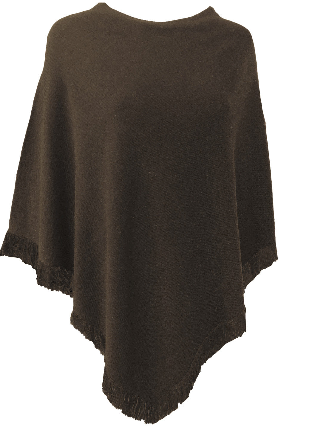 Cashmere poncho with short edge fringe brown