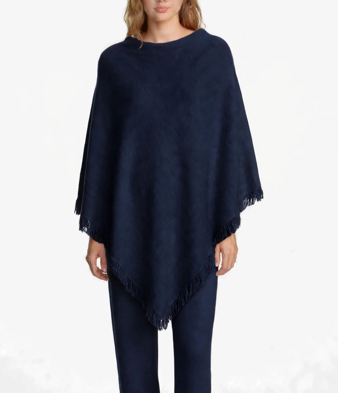 Cashmere poncho with short edge fringe beige