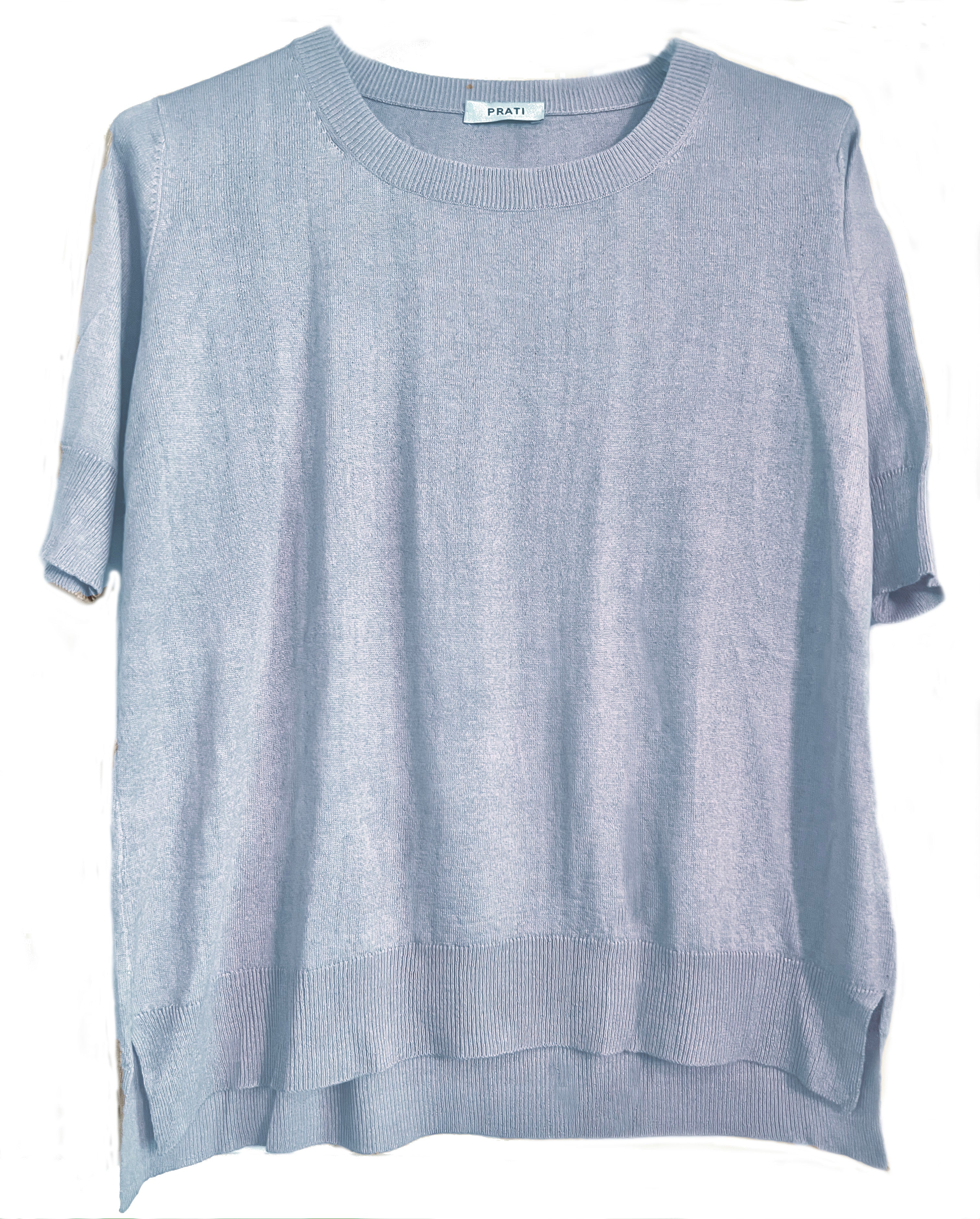 Cashmere silk crew short sleeve sweater eucalyptus