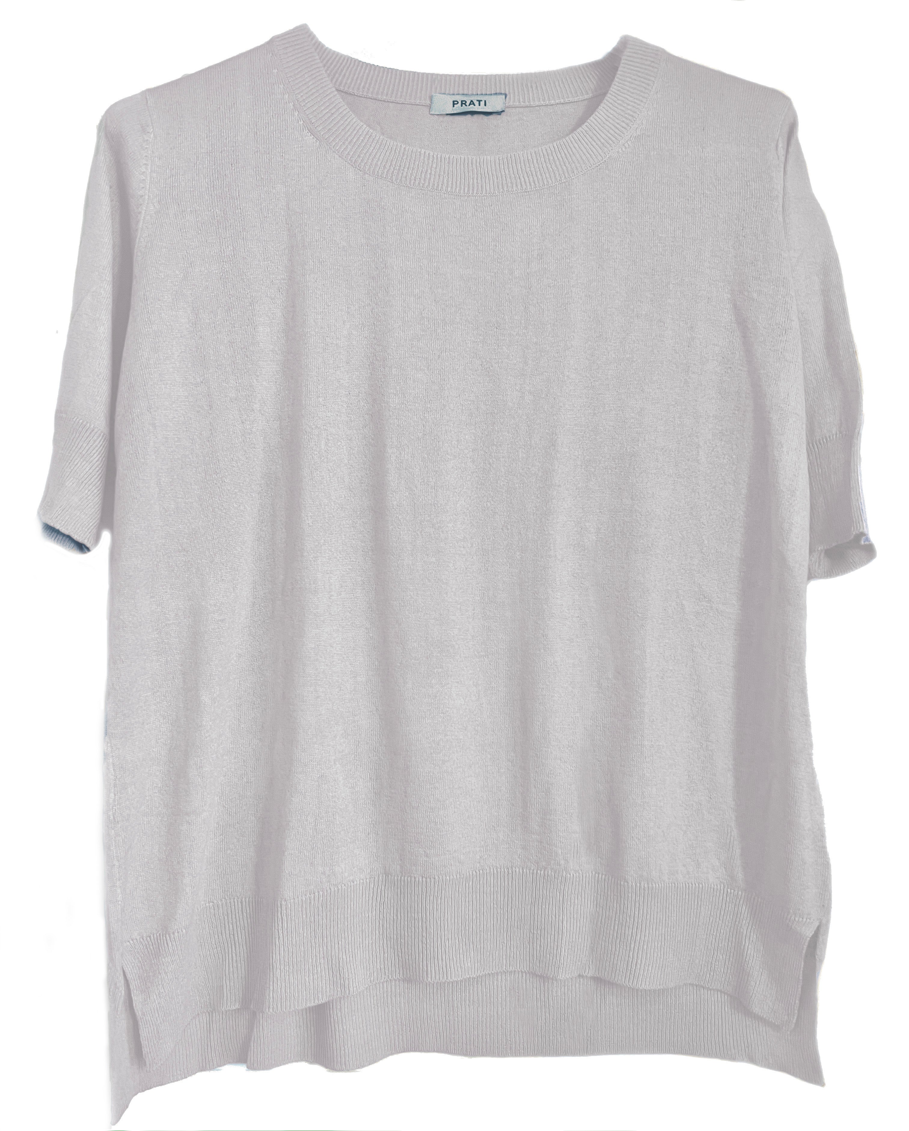 Cashmere silk crew short sleeve sweater eucalyptus