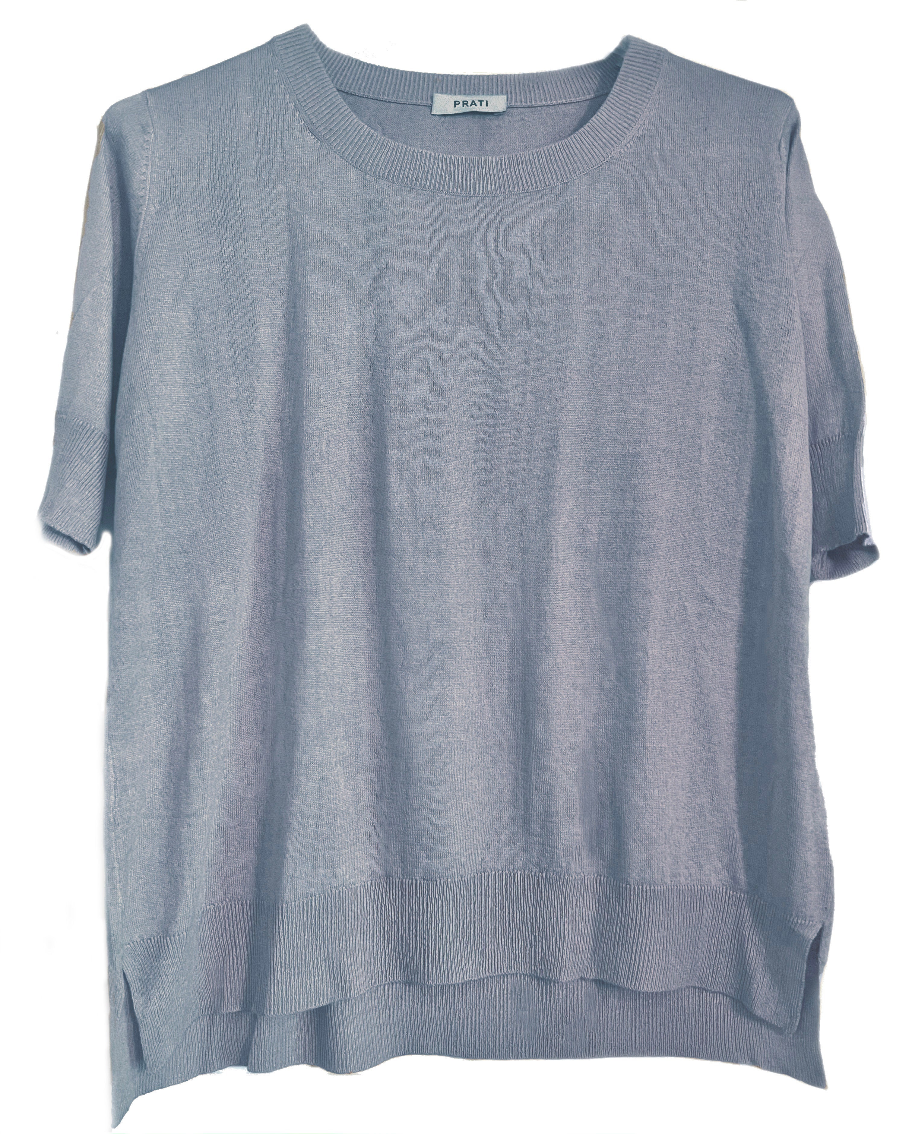Cashmere silk crew short sleeve sweater eucalyptus