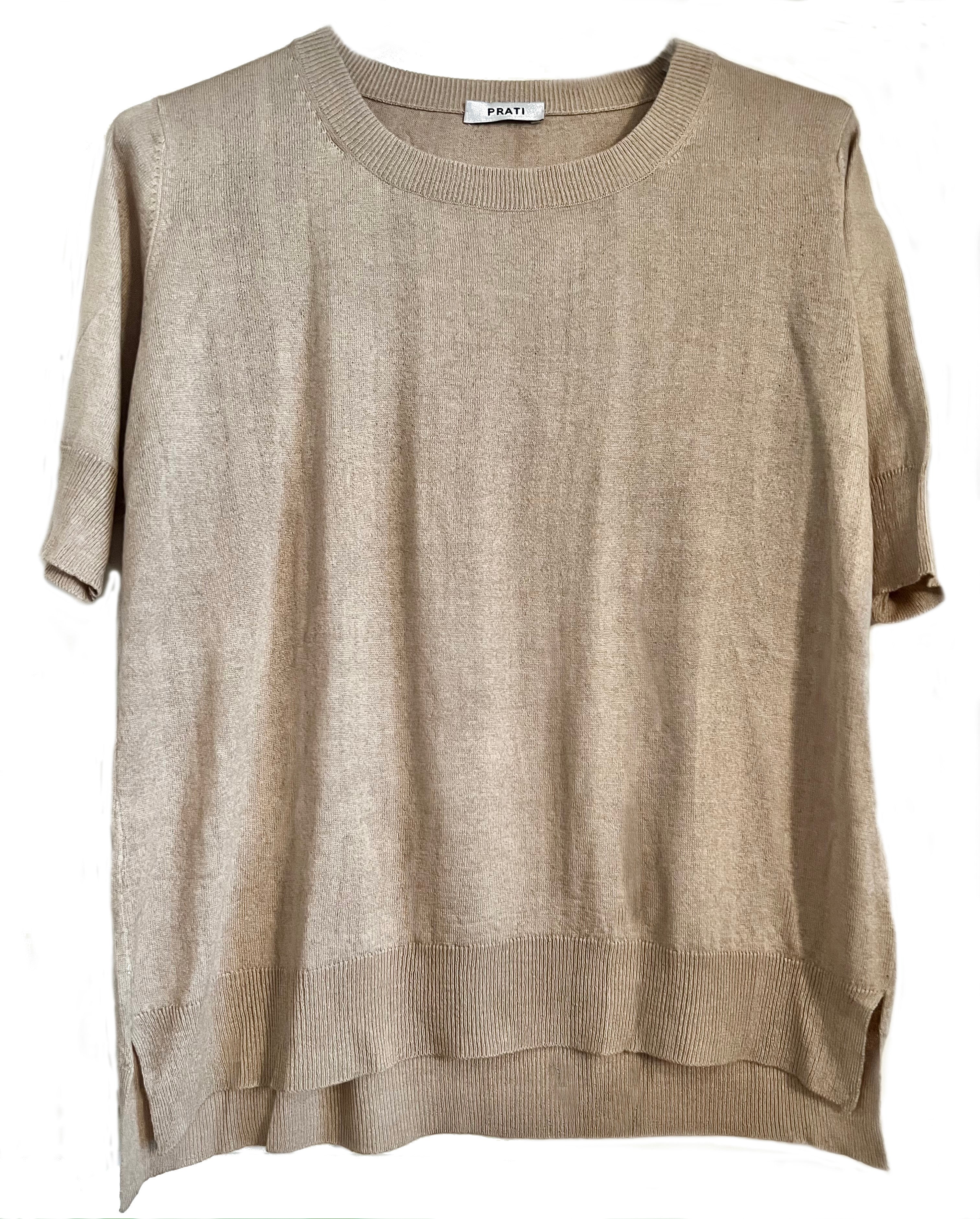 Cashmere silk crew short sleeve sweater coral