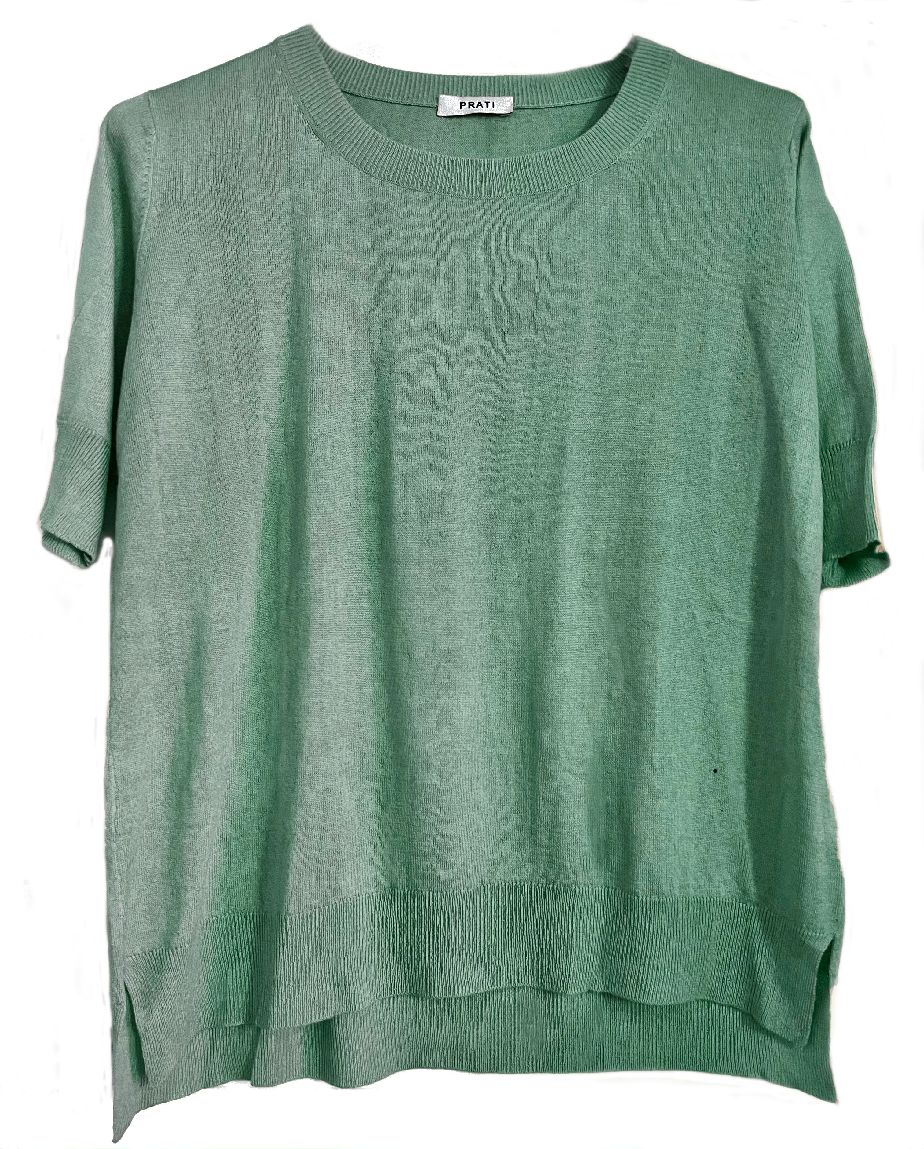 Cashmere silk crew short sleeve sweater coral