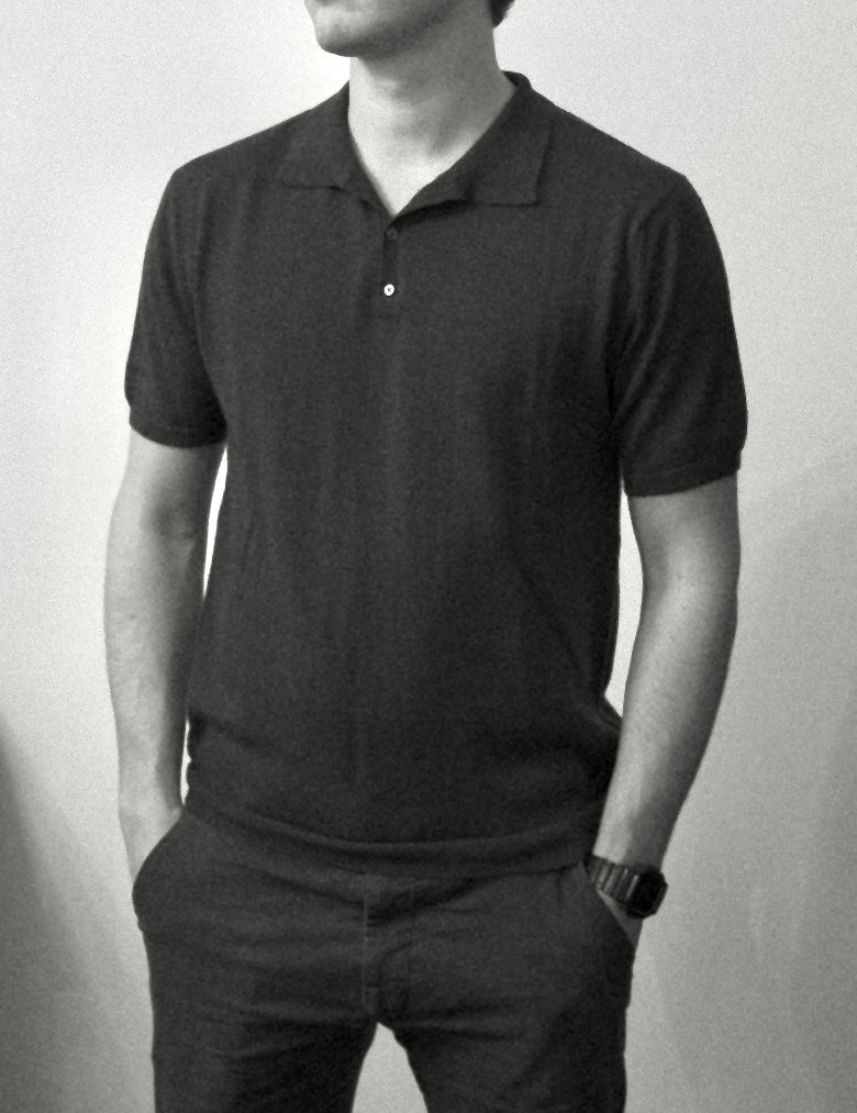 Men´s  Resort cashmere silk button down sweater short sleeve black