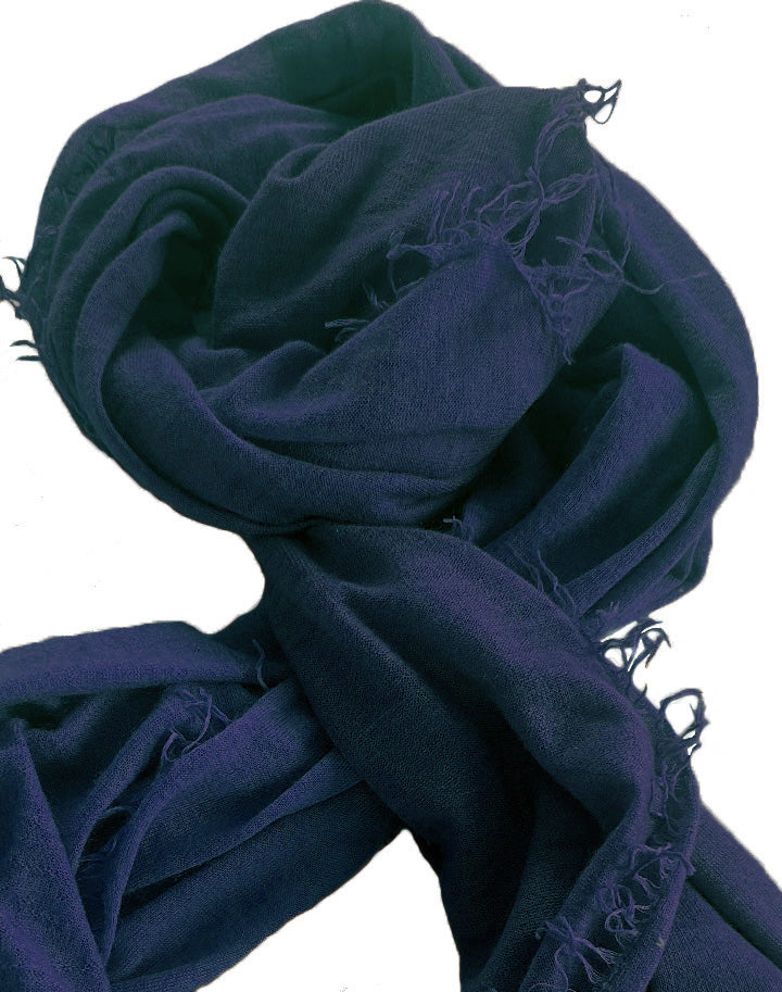 Cashmere scarf with fringes jeans blue