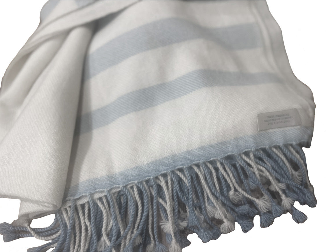 100% Cashmere blanket striped with fringe 70x 200 cm