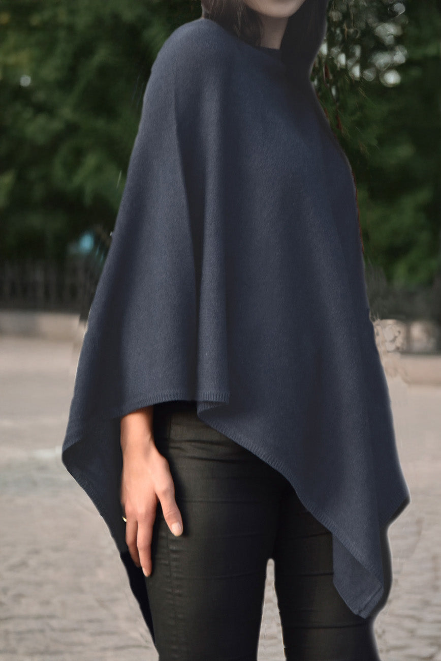 Cashmere classic poncho dark grey