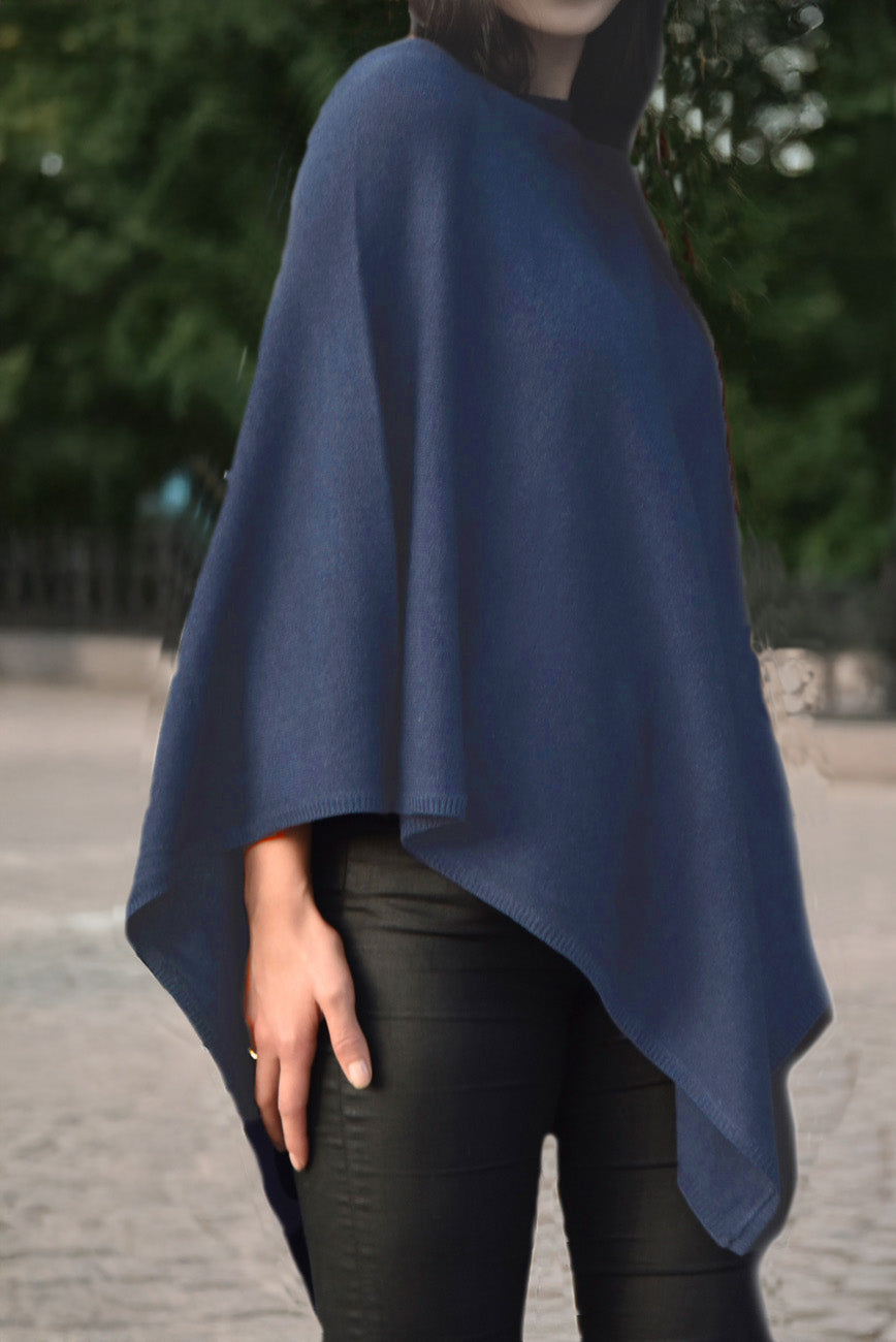 Cashmere classic poncho old man blue