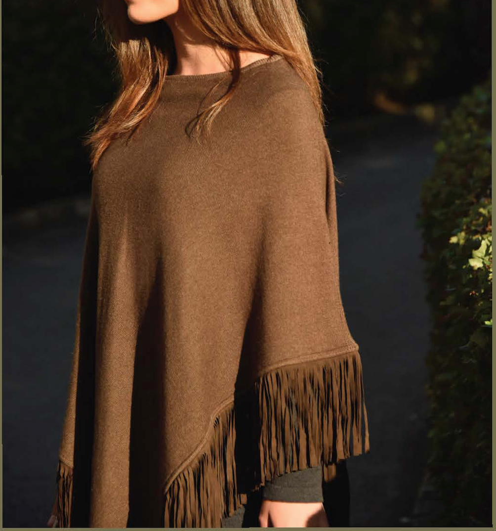 Cashmere poncho with fringe