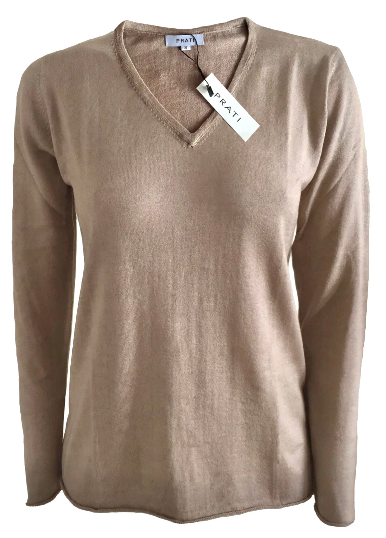 Cashmere silk V neck t shirt sweater beige