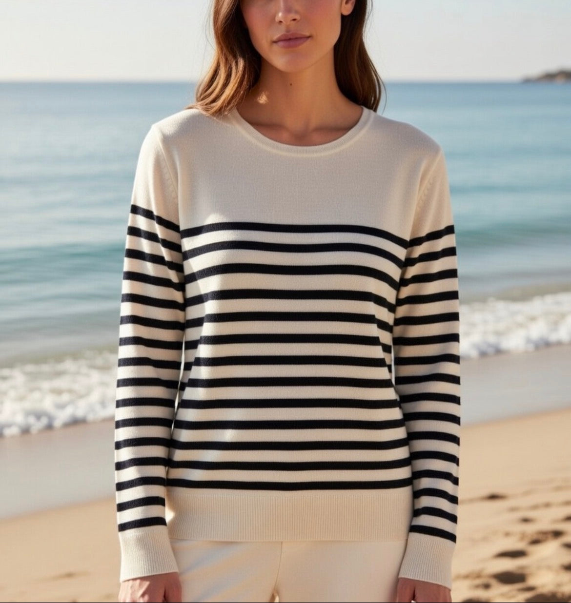Cashmere silk crew neck sweater stripes