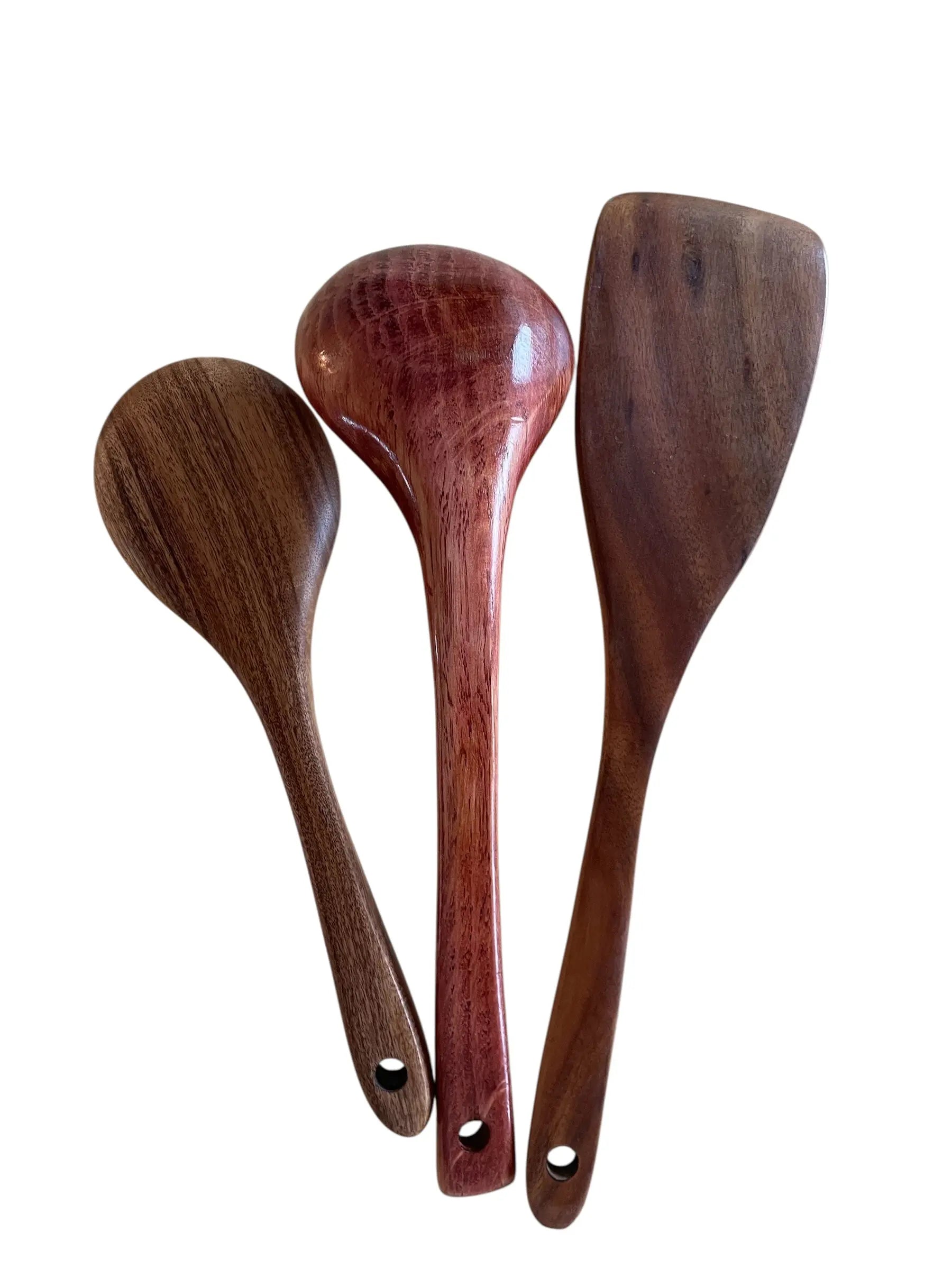 Kjøkkenredskap Sett i Tre (3 deler) – Stekespade, Tresleiv og Suppeøse