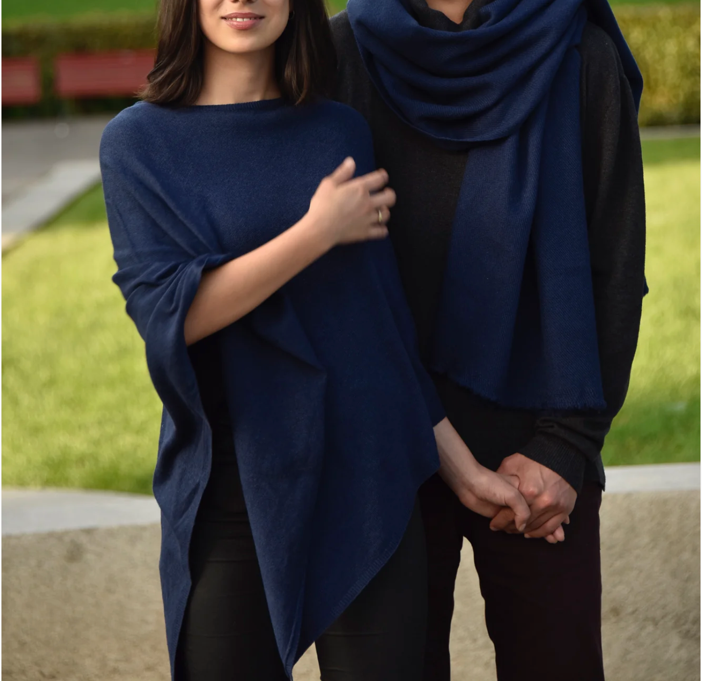 Cashmere classic poncho jeans blue