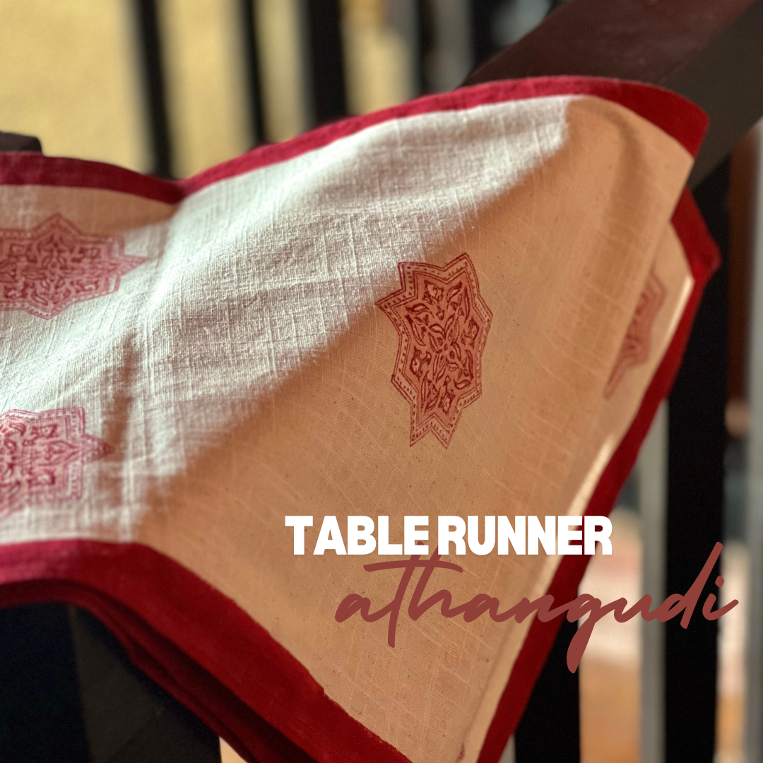 Athanagudi Table Runner | Hand Block Printed Cotton (33x214 cm)