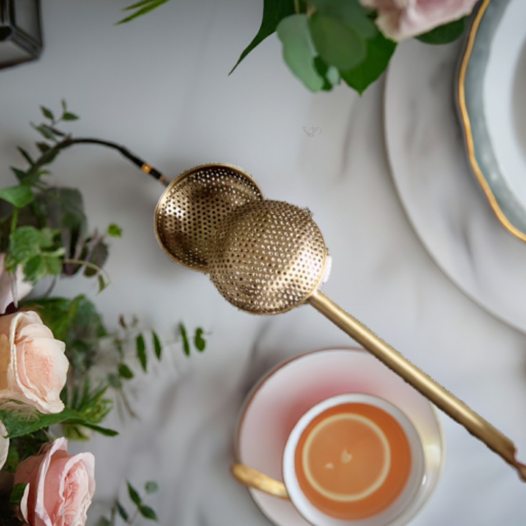 Fill & Dip Tea Infuser – Brass Finish | Handcrafted Push-Open Tea Strainer