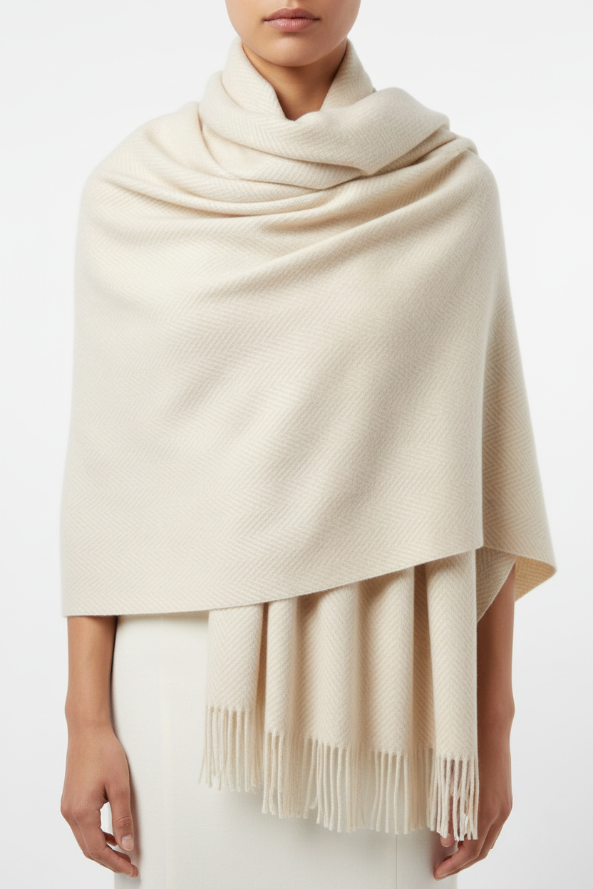 Herringbone shawl with fringe