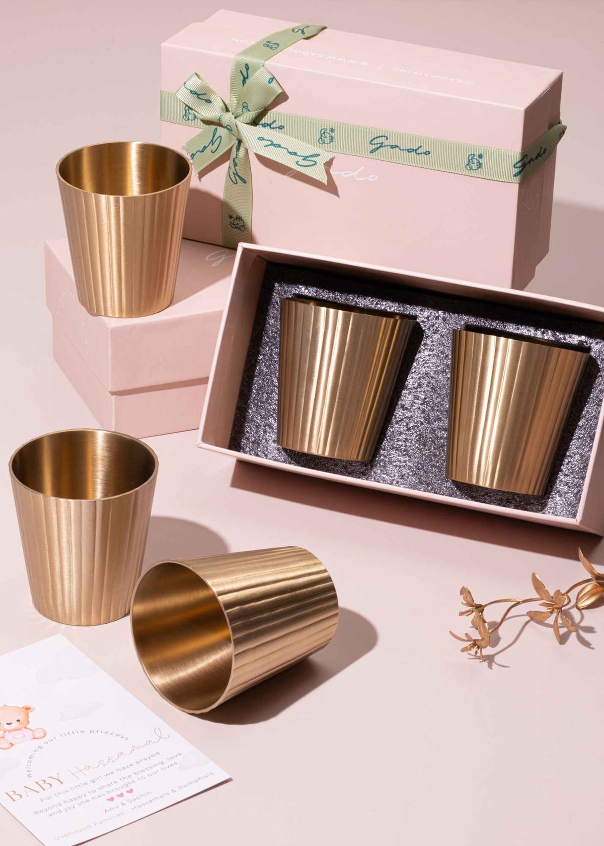 Avisa Brass Tumblers | Handcrafted Fluted Glasses (Set of 2)