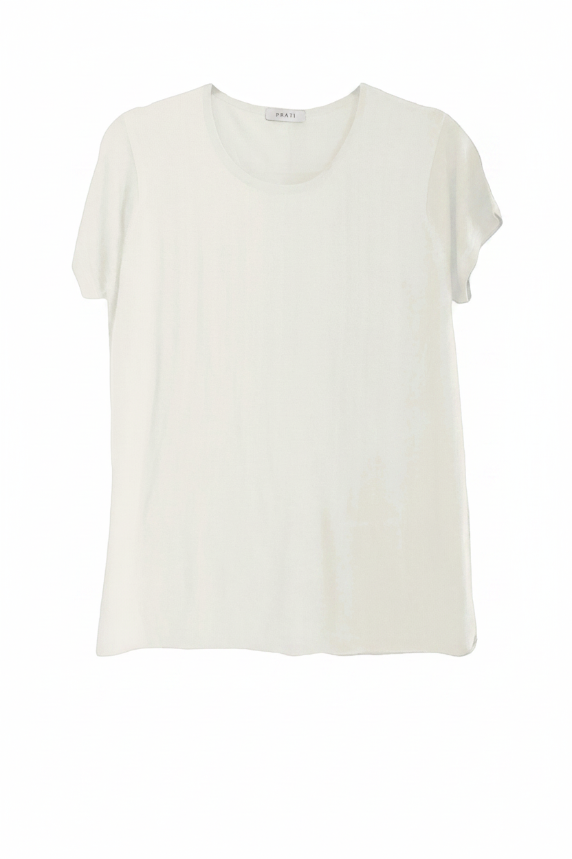 Cashmere Silk crew short sleeve t shirt sweater off white