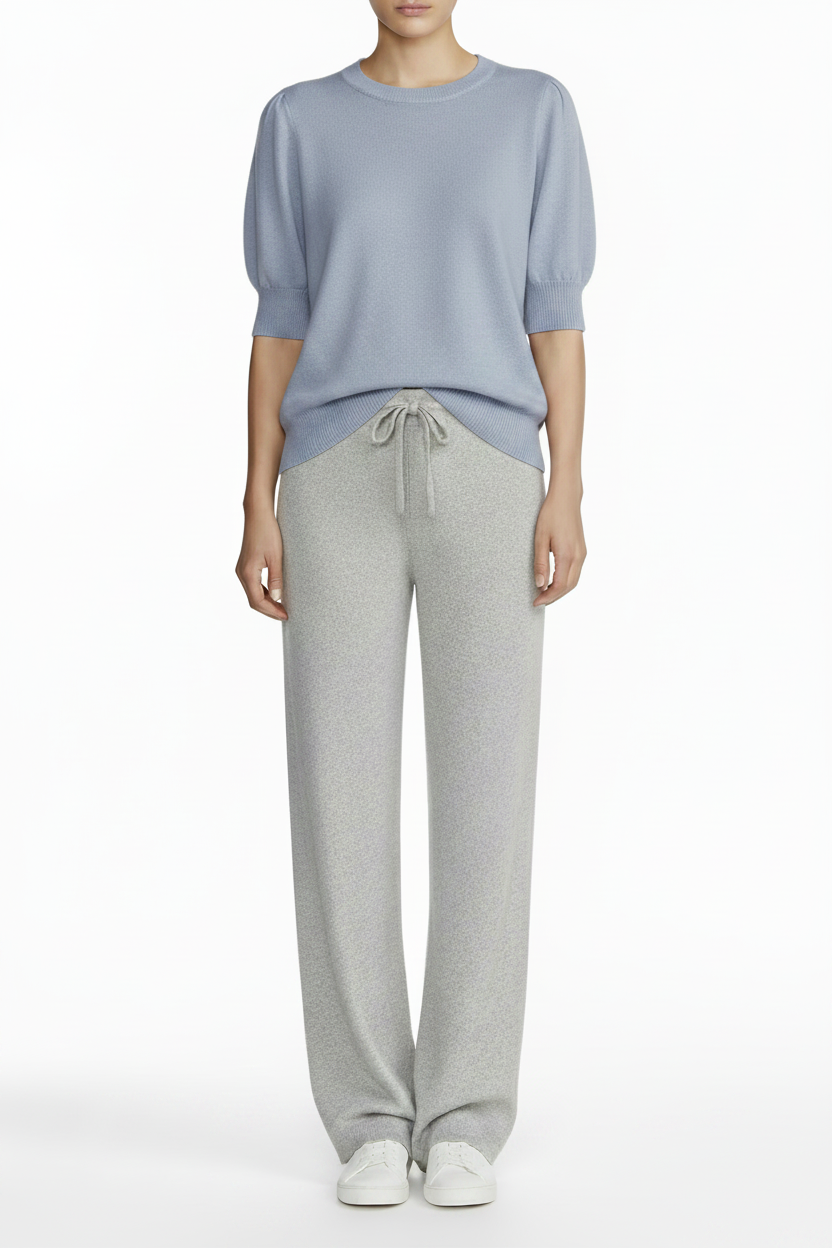 Cashmere Silk crew short sleeve sweater off white