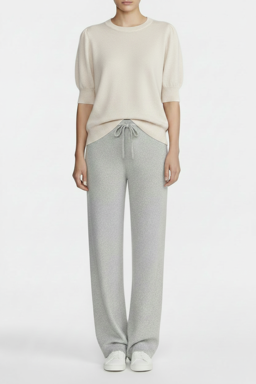 Cashmere Silk crew short sleeve sweater off white