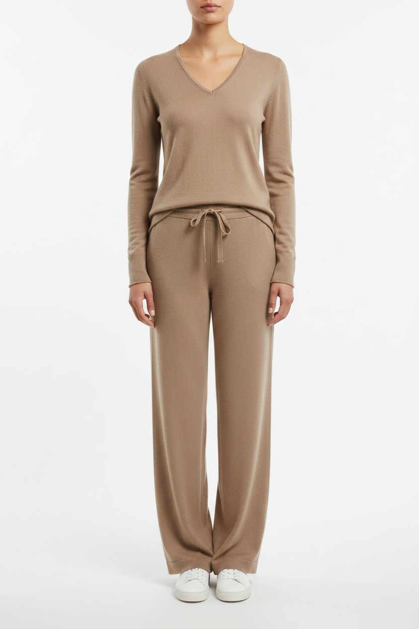 Cashmere silk V neck t shirt sweater beige
