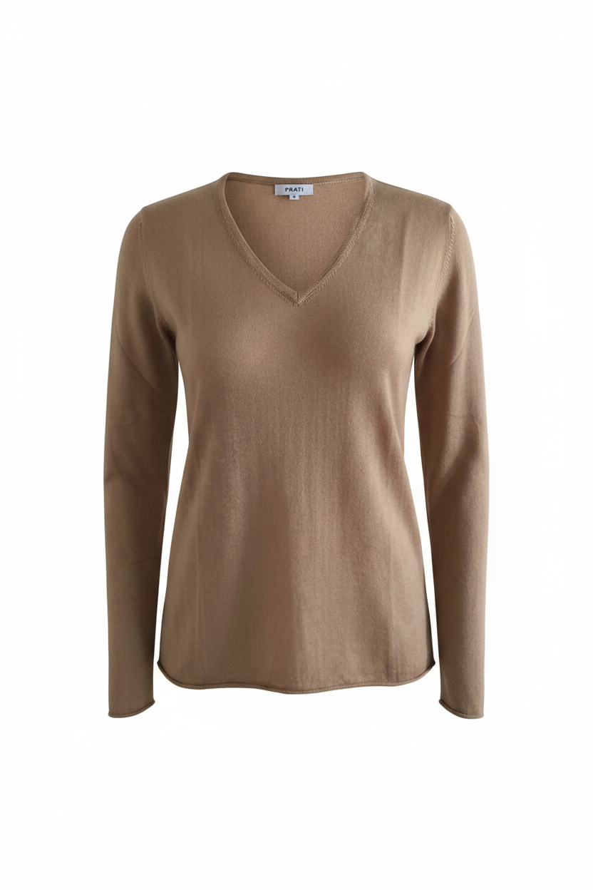 Cashmere silk V neck t shirt sweater beige