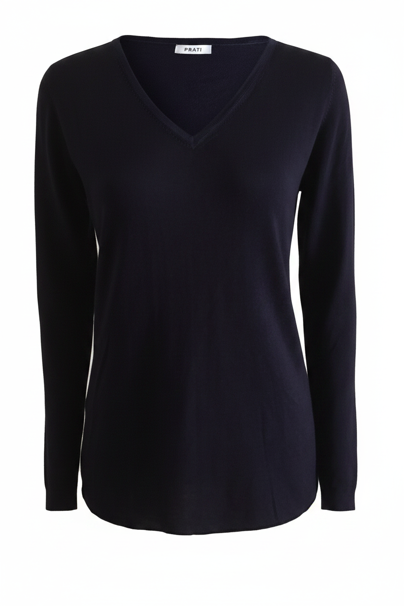 Cashmere silk V neck sweater t shirt black