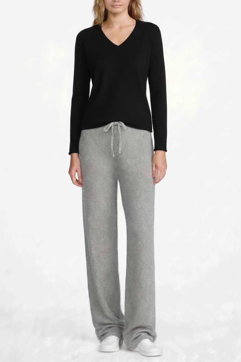 Cashmere silk V neck sweater t shirt black