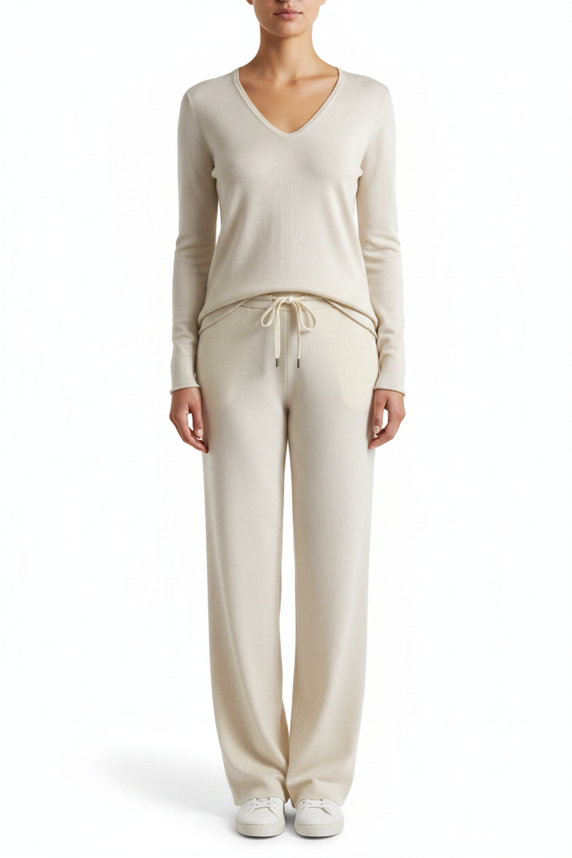 Cashmere silk V neck sweater t shirt off white