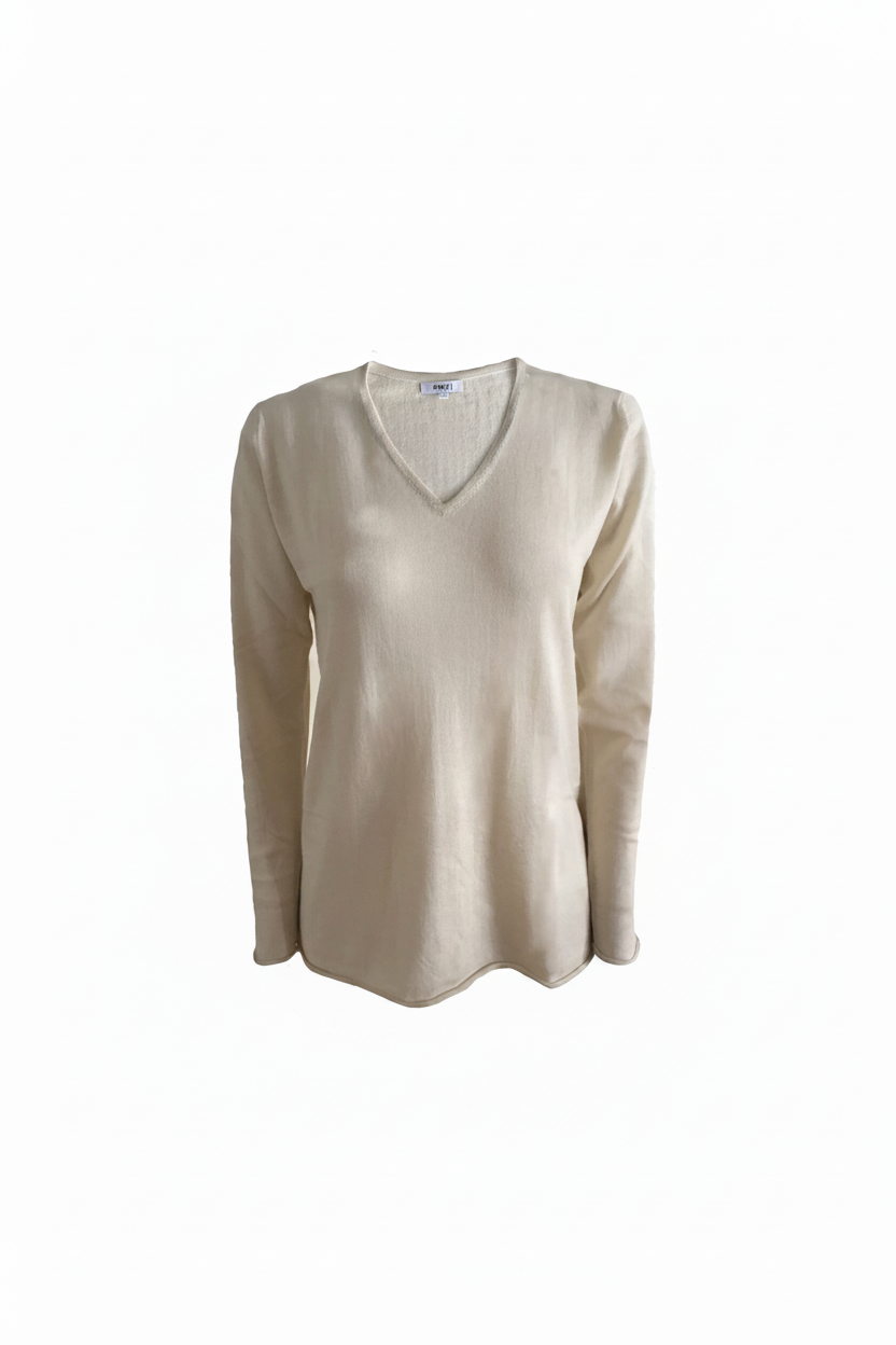 Cashmere silk V neck sweater t shirt off white