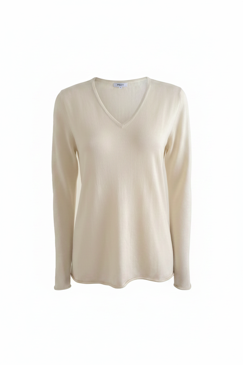 Cashmere silk V neck sweater t shirt silk white