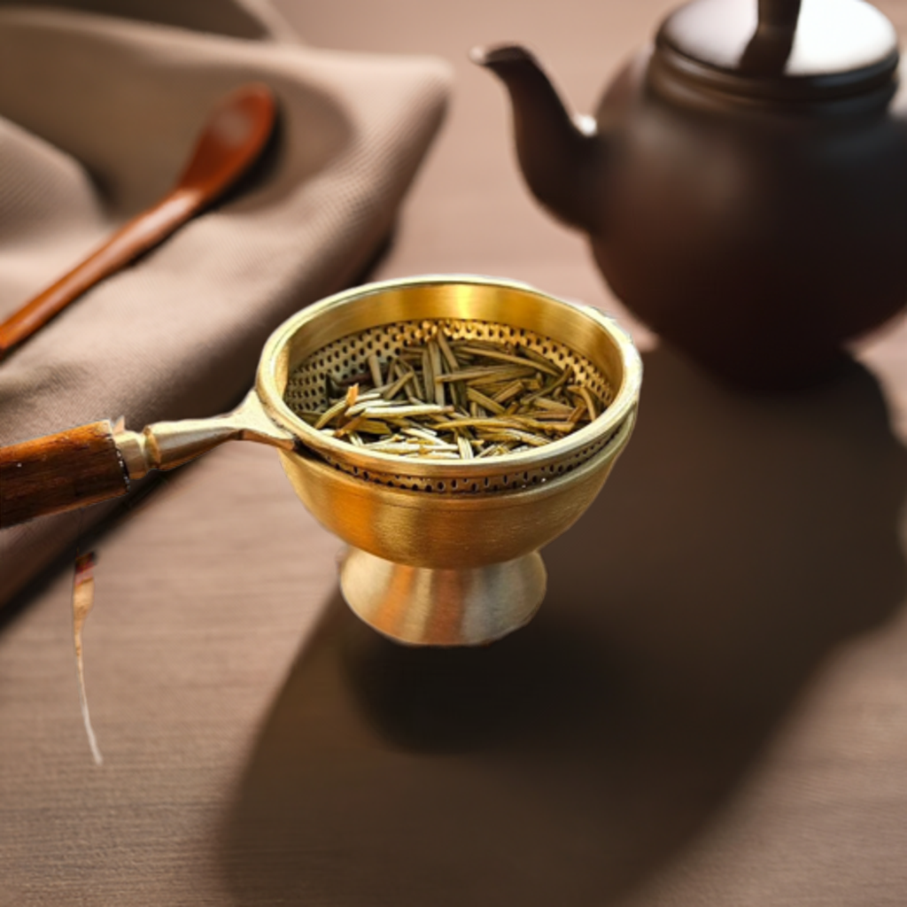 Era Tea Strainer & Rest Bowl | Handmade Iron & Wood